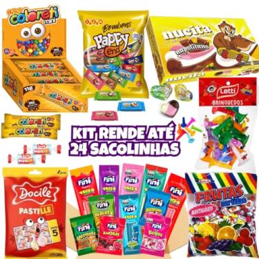 Imagem de Genérico, Kit 7 Guloseimas Rende 24 Sacolinhas Lembrancinhas Fini Sortido Bombom Coloreti Bala