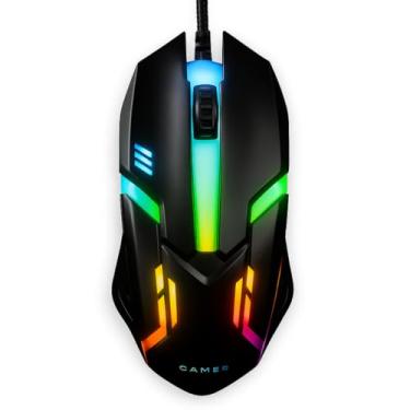 Imagem de Mouse Gamer com Fio, USB-RGB, 4 Botões, 800-1600 DPI, Iluminação LED Colorida, Design Ergonômico e Leve – Compatível com Windows, Mac OS, Linux Plug and Play