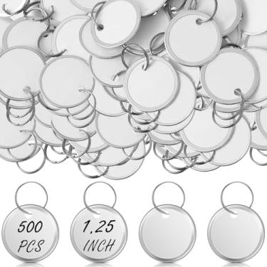 Imagem de 500 peças de etiquetas de chave de aro de metal 1,25 polegadas de diâmetro etiquetas de papel redondas com anéis de metal para chaves de carro e chaves de porta (branco)