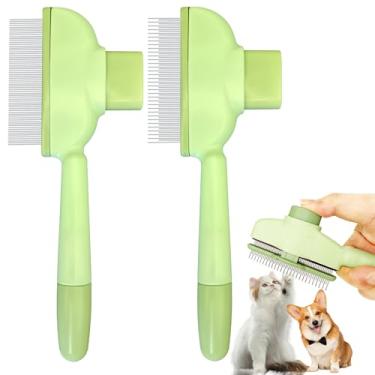 Imagem de Pente de pulgas para cães e gatos com botão de liberação pente de dentes finos para cuidados pessoais, massagem e limpeza, remoção de ovos de pulgas, remoção de pelos de animais de estimação para