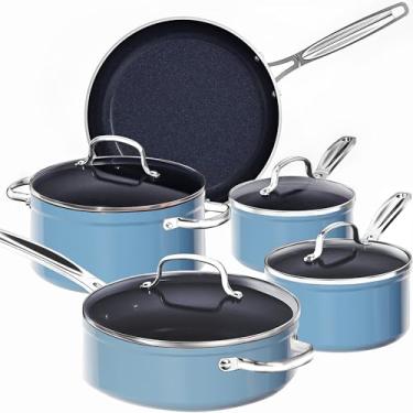 Imagem de Nuwave 9pc Cookware Set Healthy Duralon Blue Ceramic Nonstick Coated, Diamond Infused Scratch-Resistant, PFAS Free, Oven Safe, Induction Ready & Evenly Heats, Tempered Glass Lids & Stay-Cool Handle