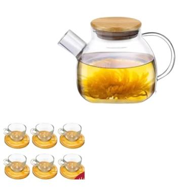 Imagem de Conjunto Chaleira de Vidro 1L com Infusor 6 Xícaras 70ml Tampa de Bambu Kit 7 Peças para Chá e Café