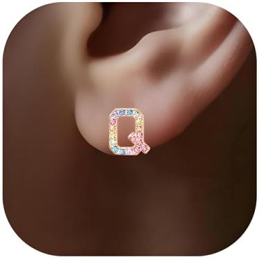 Imagem de Brincos com inicial de ouro, brincos coloridos com letras de strass, monograma, alfabetos de A a Z, ideia de presente dos brincos, Ouro rosa, Cristal
