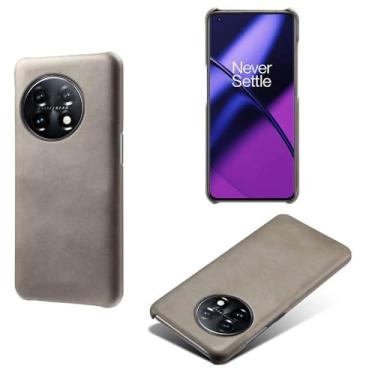 Imagem de Capa para Oneplus 11,Proteção contra quedas,Casca de volta de cor sólida simples,Design de couro de imitação de plástico-Gray