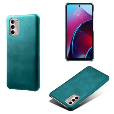 Imagem de Capa para MOTO G Stylus 2022,Proteção contra quedas,Casca de volta de cor sólida simples,Design de couro de imitação de plástico-Green