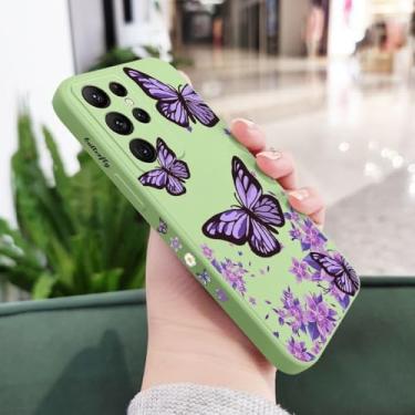 Imagem de Capa de celular com borboletas roxas para Samsung Galaxy S25 S24 S23 S22 S21 S20 Ultra Plus FE Note 20 Ultra 10 9 Plus, verde claro 1, para S22 Ultra