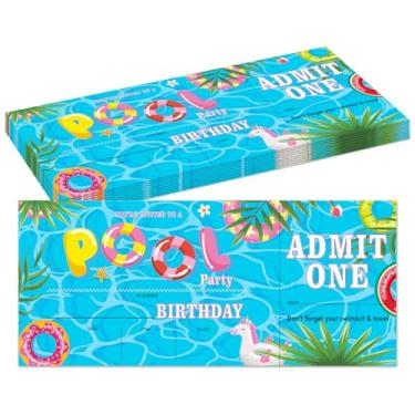 Imagem de Convites de bilhetes para festa de aniversário na piscina para crianças, meninas, meninos, convites de aniversário de natação para adolescentes, 20 cartões de convite com envelopes, decorações de