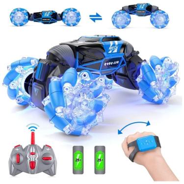 Imagem de Carrinho de Controle Remoto e Sensor de Gestos com Dupla Face 360, Transformação Off Road e Luz LED, Powerextra, Azul