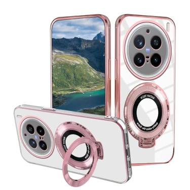 Imagem de Wousunly Capa compatível com vivo X200 Pro com suporte magnético, para celular vivo X200 Pro, acessórios transparentes de silicone, capa protetora original de luxo à prova de choque (Rosa)