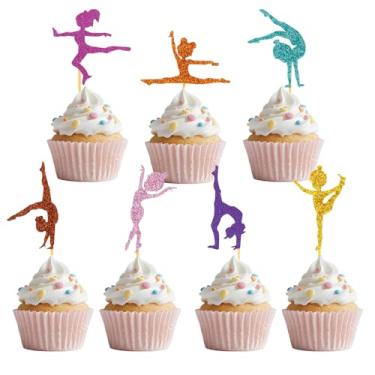 Imagem de QMZ 35 Pcs Girl Gymnastics Cupcake Toppers Ballet Girl Birthday Baby Shower Glitter Dancer Cake Toppers Decorations