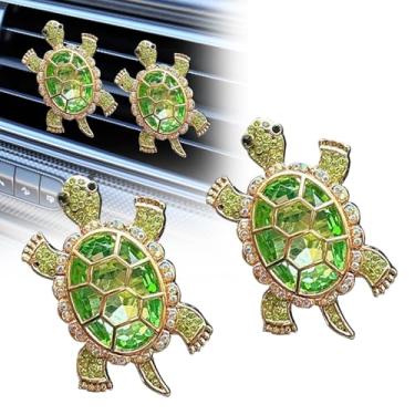 Imagem de 1 pacote com 2 peças de tartarugas marinhas para purificadores de ar de carro, clipes de saída de ar condicionado, clipe de saída de ar condicionado automotivo com strass de cristal, decoração