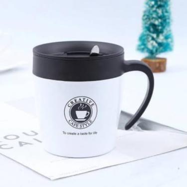 Imagem de Kit Caneca Termica Aço Inox 350 ML Com Tampa E Colher, Cor Branco (1)