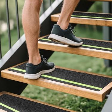 Imagem de LadyRosian Degraus de escada para ambientes externos, antiderrapante, pacote com 15, preto brilhante, 15,2 cm x 76,2 cm - Fita adesiva resistente a intempéries - Tiras antiderrapantes impermeáveis