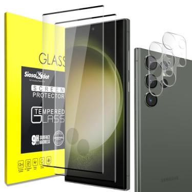 Imagem de siosaxdot [Pacote com 2+2] Protetor de tela de vidro temperado para Samsung Galaxy S23 Ultra e protetor de lente de câmera reconhecimento de impressão digital HD transparente livre de bolhas 9H para