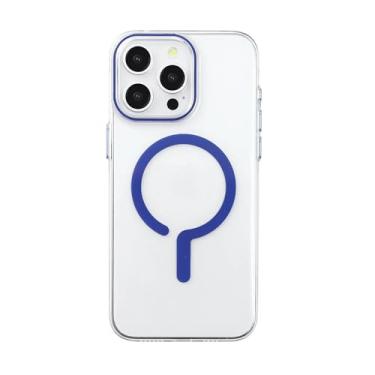 Imagem de YOGISU Capa de celular com botão de metal cinza titânio para iPhone 15 Pro Max, capa rígida magnética à prova de choque (para iPhone 15 Pro Max/azul)