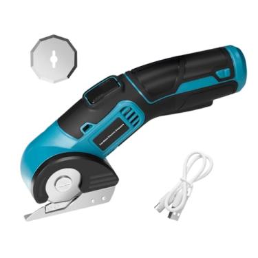 Imagem de Goodcrafter Cortador de couro rotativo elétrico cortador de tecido, tesoura elétrica sem fio com lâminas de substituição, ferramenta de corte de couro recarregável para couro, tecido, papelão, carpete