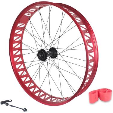 Imagem de 26in Fat Bike Roda Dianteira 4.0/4.9 '' Pneu Bicicleta De Neve Roda Traseira Liga De Alumínio Bicicleta De Praia Rodado Cubos De Freio A Disco Qr 135mm / 190mm 36h, Red, 26in Front