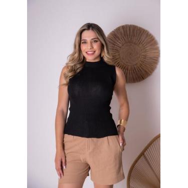 Imagem de Blusa Regata Feminina Tricot Gola Alta Confortável Versátil Basica - E