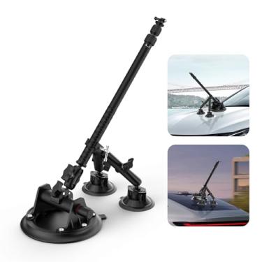 Imagem de Kit de montagem de carro com ventosa tripla 360 com haste de extensão 2 em 1/bastão de selfie, ventosa forte para painel de para-brisa para câmera Insta360 X5/X4/X3/One RS, GoPro, DJI com adaptador de