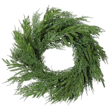 Imagem de Wavwavw Guirlanda de Natal de 61 cm, guirlanda de Natal artificial grande, decoração de Natal para porta da frente, decoração verde artificial para Natal, inverno, fazenda, decoração de casa (Norfolk