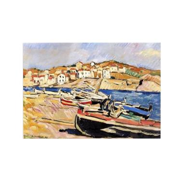Imagem de Impressão em tela de paisagem, pintura famosa, arte de parede, barcos, 2 pôsteres para sala de estar, decoração de banheiro, 50 x 70 cm, 20 x 27 polegadas, sem moldura
