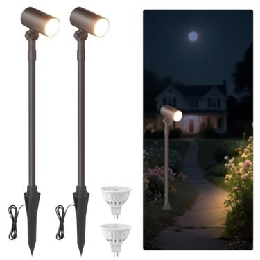 Imagem de Cheopha Luzes De Caminho 12V, Holofotes Ajustáveis Baixa Voltagem, Com Lâmpada Led Mr16, Alumínio À Prova D'Água Ip65 Para Gramado, Passarela, Jardim, Quintal (Branco Quente, Pacote 2)