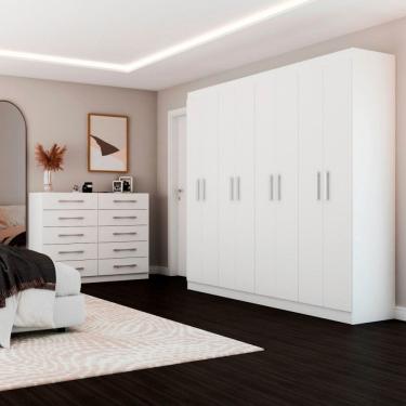 Imagem de Guarda-Roupa Casal 8 Portas e Cômoda 10 Gavetas Branco - Pm