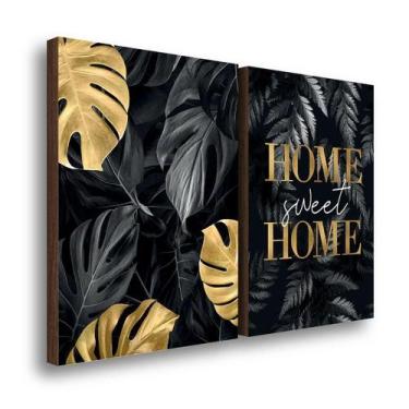 Imagem de Kit 2 Quadros Decorativos Folhagem Home Sweet Home Black 50x70cm - Meu