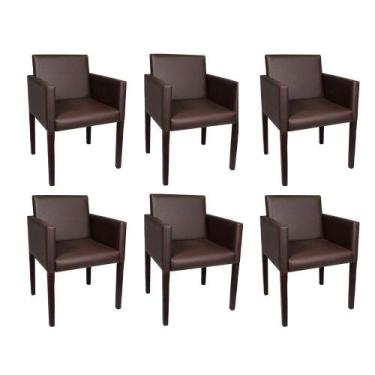Imagem de Kit 6 Poltronas Nina Executiva Em Tecido Sintético - Marrom Café - Cor