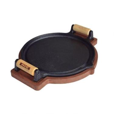 Imagem de Chapa Petisco De Ferro Redonda Com Suporte De Madeira 24Cm - RIG FUNDI