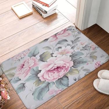 Imagem de LRCCJS Tapete de banho rosa rosa flores folha gasto chique bege rosa secagem rápida tapetes de banheiro antiderrapante tapete de chuveiro absorvente tapete de chão para banheiro, banheira, pia, 61 x