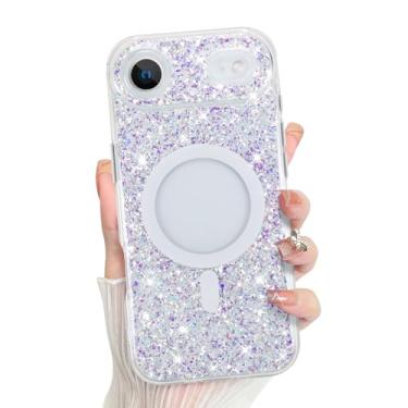 Imagem de Bonoma Capa Plus 2025 com glitter brilhante nas costas, suporte magnético para MagSafe à prova de choque, cristal e proteção de alta qualidade para meninas e mulheres - Cristal com glitter