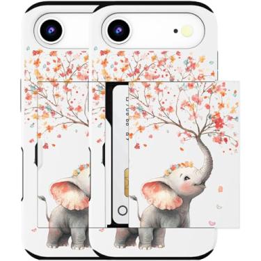 Imagem de MUQR Capa para celular 17 Air compatível com suporte de cartão fofo - Design Kawaii, proteção contra quedas de nível militar, capa carteira robusta para mulheres (flores pulverizadoras de elefante