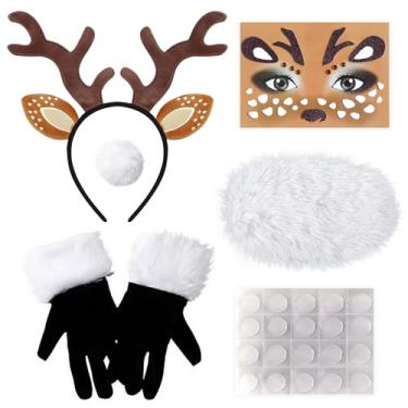 Imagem de Mprocen 7 peças acessórios de guardião de Halloween chifres de rena luvas de pelúcia rabo de barriga adesivo de rosto para Halloween Natal