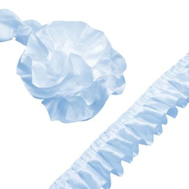 Imagem de Homiest Acabamento de fita de babados de 11 jardas para costura, acabamentos de tecido de cetim de 3,5 cm de largura, acabamento azul bebê com babados para fazer artesanato, cortina, vestido de