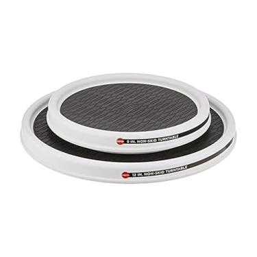 Imagem de Copco 5234758 Gabinete de despensa antiderrapante 2 níveis Lazy Susan giratório, 30,48 cm, Branco/Aqua, White/Gray, 9-Inch & 12-Inch, 1