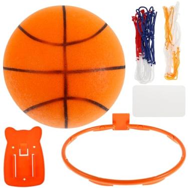 Imagem de Bola de basquete silenciosa, resistente e silenciosa com aro, bola esportiva sem ruído, salto suave, equipamento de academia em casa, montagem na porta ou na parede, fácil de segurar para várias