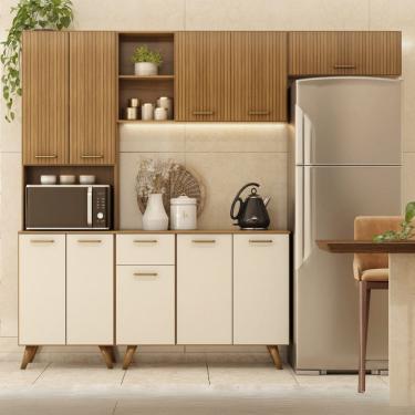 Imagem de Cozinha Compacta 10 Portas 1 Gaveta com Paneleiros Duplo Olinda Freijó/Off White