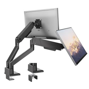Imagem de monTEK Braços duplos de monitor para 2 monitores para tela curva de 17 a 35 polegadas comporta 16 kg ajustável para gerenciamento de cabos de montagem de mesa, VESA 75/100 mm, MA1007BK-D