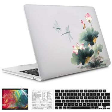 Imagem de QCzyc Compatível com MacBook Air 13,5 polegadas versão 2022-2025 A2681 M2 A3113 M3 A3240 M4 capa de plástico rígido com adesivo de teclado Mac OS e capa de teclado (QCMG 02) (Ink Lotus)