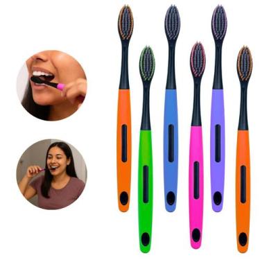 Imagem de Kit 6 Escovas De Dente Macia Adulto Com Capa Protetora Saúde Bucal - E