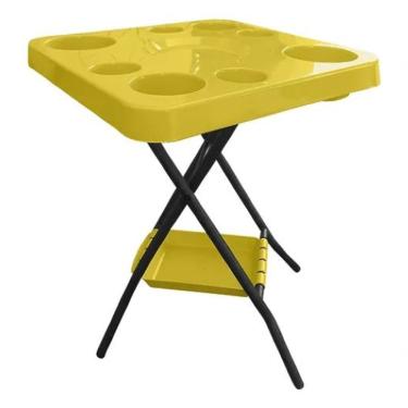 Imagem de Mesa Mesinha Petisqueira Dobrável Portátil Cerveja Churrasco Amarela