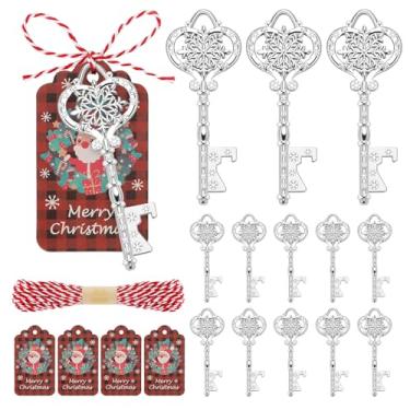 Imagem de Chaveiro de floco de neve de Natal, 50 peças, abridor de garrafas de cerveja a granel, lembrancinhas de festa de Natal, enfeite de chaveiro de floco de neve de prata com cartões e cordas, para
