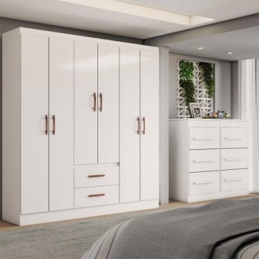 Imagem de Guarda-Roupa Solteiro Europa 6 Portas 2 Gavetas e Cômoda 6 Gavetas Bra