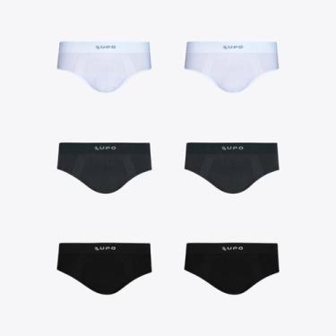 Imagem de Kit 6 Cuecas Slip Micromodal S. Costura LUPO 00681, Branco, Grafite, P