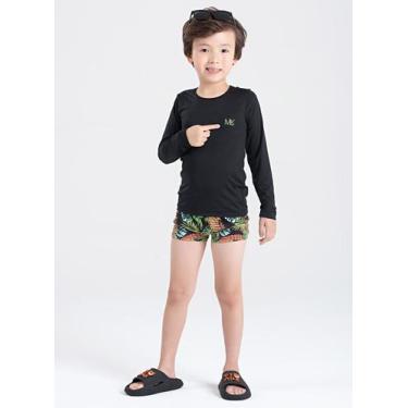 Imagem de Conjunto Praia Infantil Menino Preto Camiseta Manga Longa e Sunga Folh