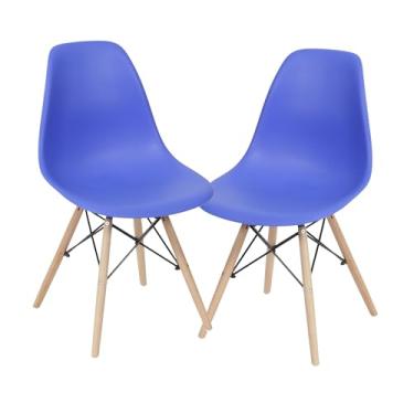 Imagem de Cadeira Charles Eames Design Clássico com Encosto Anatômico, Assento Ergonômico e Pernas de Madeira Natural para Sala, Escritório ou Jantar - Unidade ou Kit (10, Azul Escuro, Adulto)