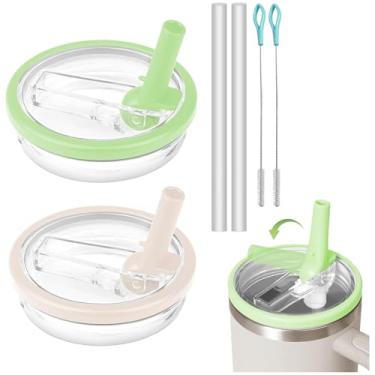 Imagem de Pacote premium com 2 tampas de canudo de 1,134 g para Stanley Quencher | Design à prova de derramamento e resistente a respingos | Ajuste universal para copos Stanley (bege + verde)