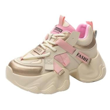 Imagem de AlkYutd Tênis feminino com cadarço grosso, casual, respirável, plataforma, rosa, 33