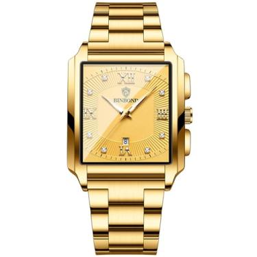 Imagem de Relógio de Pulso Masculino Aço Inoxidável Movimento De Quartzo à Prova D'água Moda Luxo Negócios Mostrador De Data e Luminoso Masculinos Relógios (Ouro)